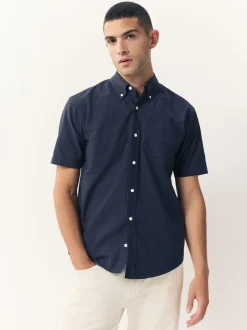 Bleu marine - Chemise Oxford à manches courtes