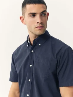 Bleu marine - Chemise Oxford à manches courtes