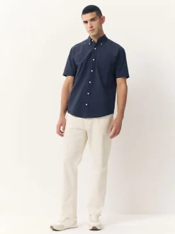 Bleu marine - Chemise Oxford à manches courtes