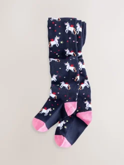 Bleu marine - Collants licorne riches en coton