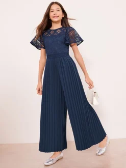 Bleu marine - Combinaison d'occasion en dentelle à manches volantes Lipsy (5-16yrs)