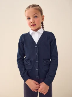 Bleu marine - Cotton Rich Nœud Pocket School Cardigan (3-16yrs)
