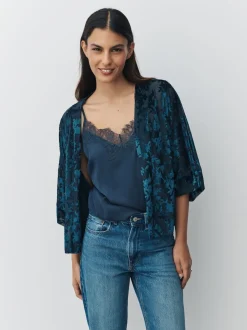 Bleu marine - Couverture Devore à manches courtes