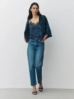 Bleu marine - Couverture Devore à manches courtes