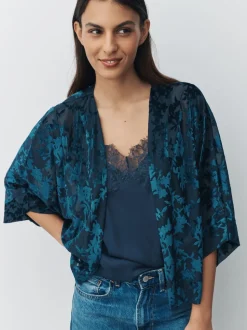 Bleu marine - Couverture Devore à manches courtes