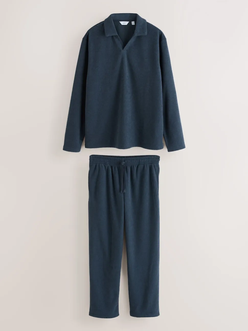 Bleu marine - Ensemble pyjama à col trophée à manches longues en éponge