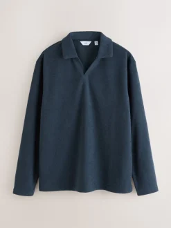 Bleu marine - Ensemble pyjama à col trophée à manches longues en éponge