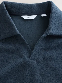 Bleu marine - Ensemble pyjama à col trophée à manches longues en éponge