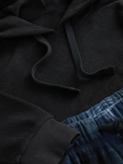 Bleu marine - Ensemble sweat à capuche à manches longues en polaire thermique