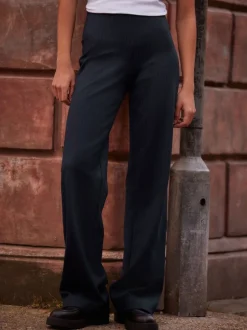 Bleu marine à fines rayures - Pantalon ample en jersey point de Rome lissant