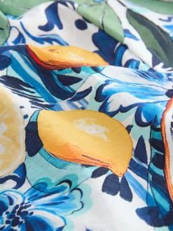 Bleu marine à fleurs - Robe longue Imprimé fruits volume