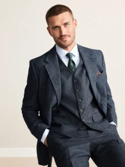 Bleu marine - Gilet de costume Signature Abraham Moon 100% laine britannique Donegal