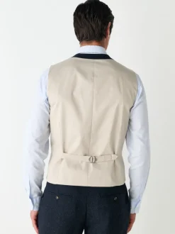 Bleu marine - Gilet de costume en laine à chevrons Blend