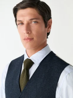 Bleu marine - Gilet de costume en laine à chevrons Blend