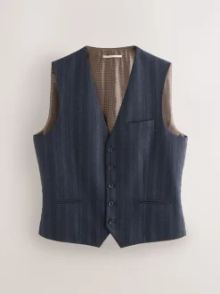 Bleu marine - Gilet de costume rayé en laine mélangée