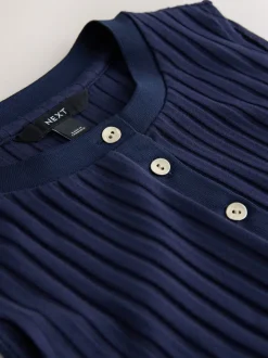 Bleu marine - Haut sans manches côtelé boutonné