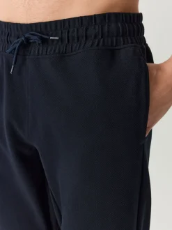 Bleu marine - Jogging droit en sergé texturé