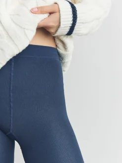 Bleu marine - Lot de 1 collants sans pieds thermiques doublés en polaire