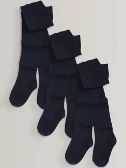 Bleu marine - Lot de 3 de collants pour l'école en coton riche