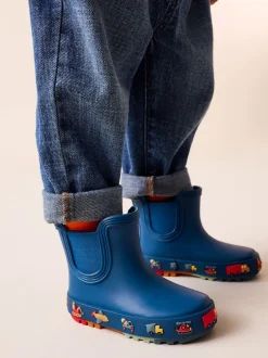 Bleu marine à motif camions - Bottines en caoutchouc