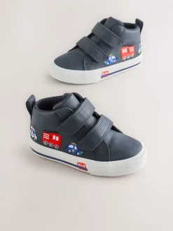 Bleu marine à motif camions - Bottines à fermeture scratch