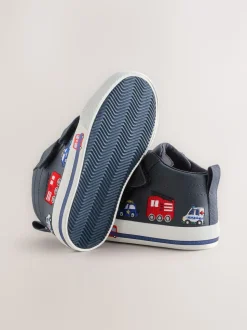 Bleu marine à motif camions - Bottines à fermeture scratch