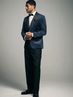 Bleu marine à motif géométrique - Slim Fit (Slim Fit) - Blazer en velours à motifs