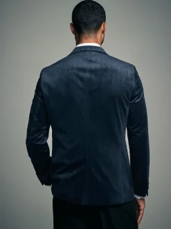 Bleu marine à motif géométrique - Slim Fit (Slim Fit) - Blazer en velours à motifs
