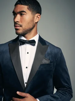 Bleu marine à motif géométrique - Slim Fit (Slim Fit) - Blazer en velours à motifs