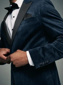 Bleu marine à motif géométrique - Slim Fit (Slim Fit) - Blazer en velours à motifs