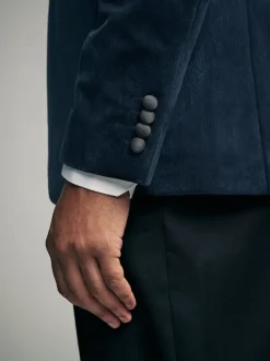 Bleu marine à motif géométrique - Slim Fit (Slim Fit) - Blazer en velours à motifs