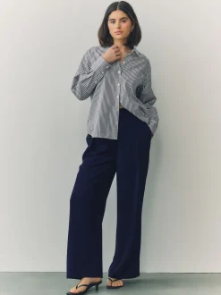 Bleu marine - Pantalon ample à dos élastique