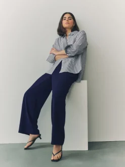Bleu marine - Pantalon ample à dos élastique