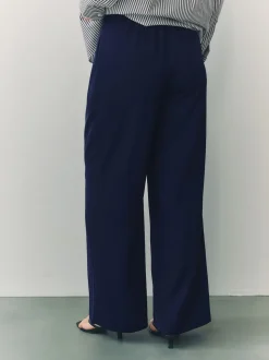 Bleu marine - Pantalon ample à dos élastique