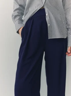 Bleu marine - Pantalon ample à dos élastique