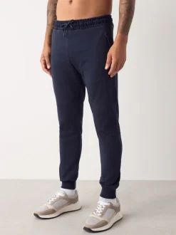 Bleu marine - Pantalon de jogging en interlock doux au toucher à poignets