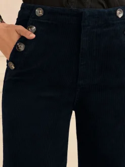 Bleu marine - Pantalon droit Love & Roses en velours côtelé