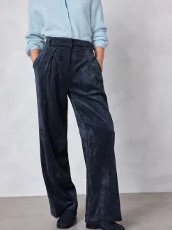 Bleu marine - Pantalon large en velours côtelé