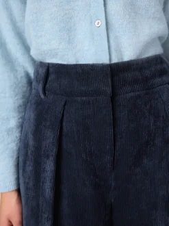 Bleu marine - Pantalon large en velours côtelé