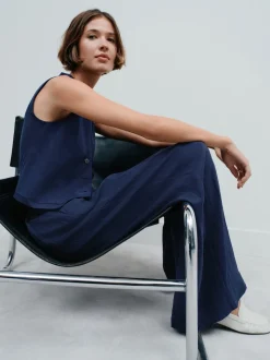 Bleu marine - Pantalon plissé ultra-large