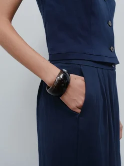 Bleu marine - Pantalon plissé ultra-large