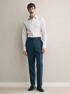 Bleu marine - Pantalon Signature Smart en laine italienne texturée avec pattes d'ajustement sur les côtés