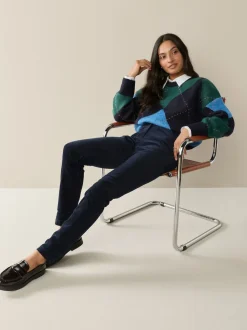 Bleu marine - Pantalon skinny en velours côtelé