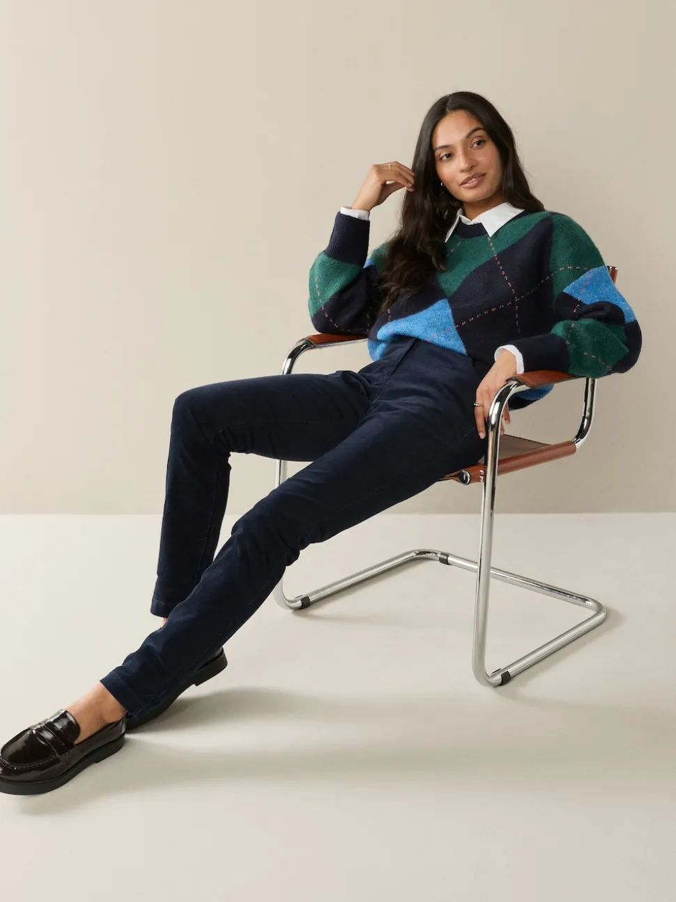 Bleu marine - Pantalon skinny en velours côtelé