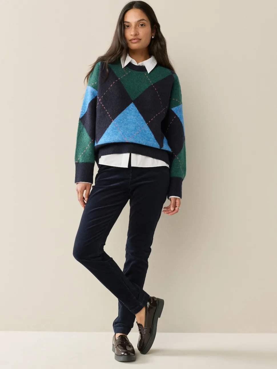 Bleu marine - Pantalon skinny en velours côtelé