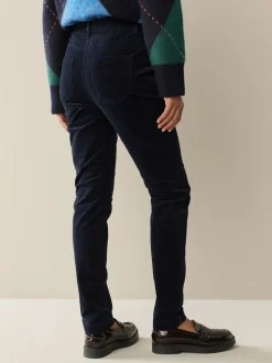 Bleu marine - Pantalon skinny en velours côtelé
