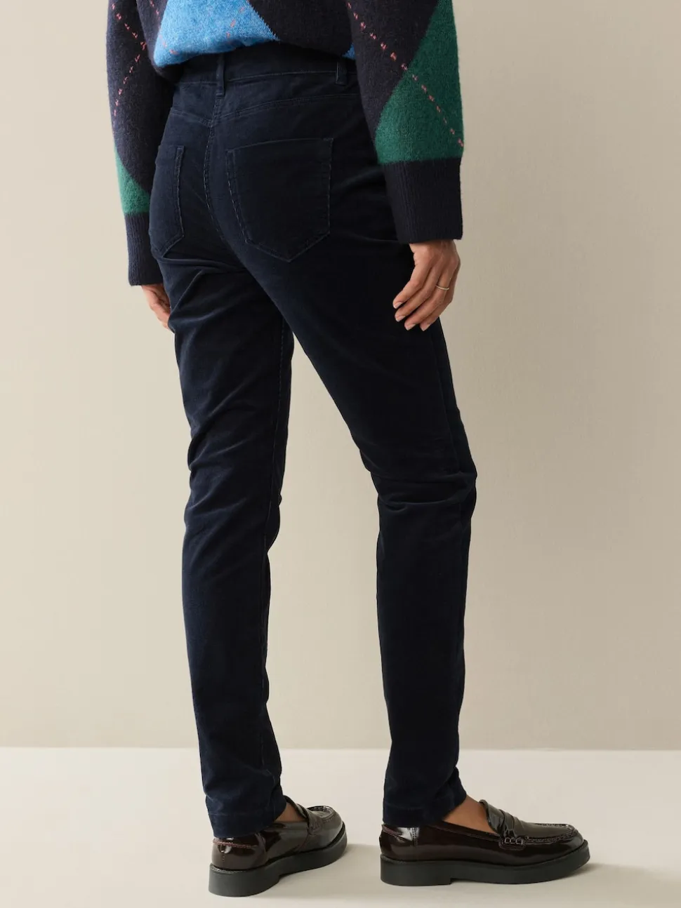 Bleu marine - Pantalon skinny en velours côtelé