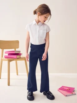 Bleu marine - Pantalons d'école extensibles à boutonnières en coton riche (3-16ans)