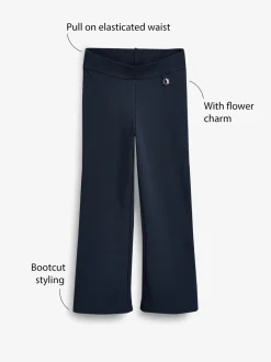 Bleu marine - Pantalons d'école extensibles à boutonnières en coton riche (3-16ans)