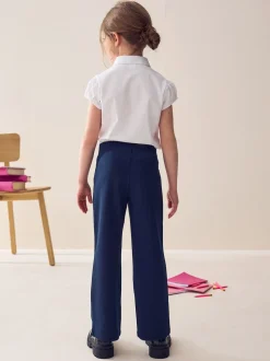 Bleu marine - Pantalons d'école extensibles à boutonnières en coton riche (3-16ans)